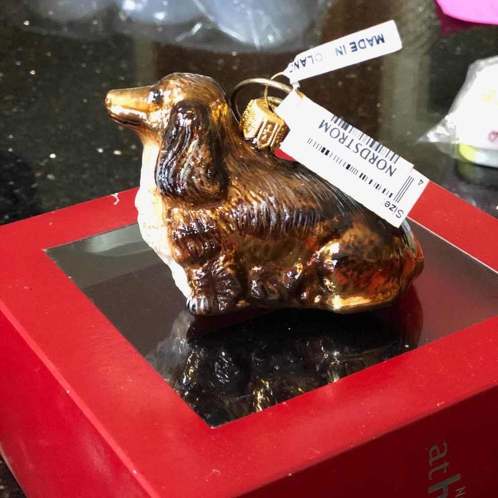 Long Haired Dashchund Glass Ornament (Poland)